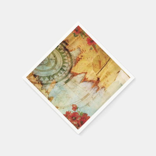Alte Weltkarte & Poppies Custom Paper Napkins Serviette (Ecke)