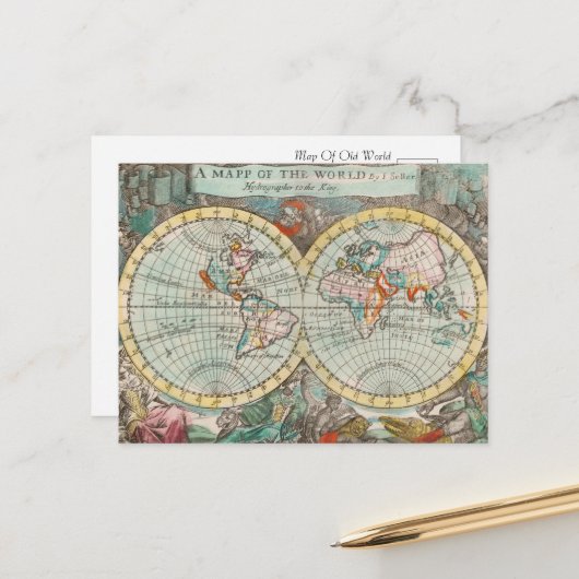 Alte Weltkarte Postkarte (Vorderseite/Rückseite Beispiel)