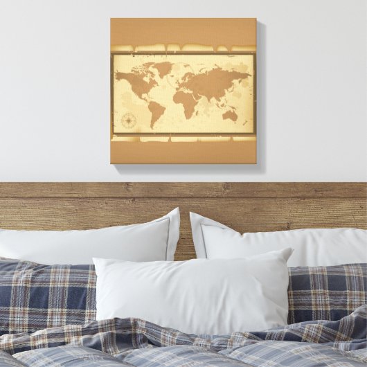 Alte Weltkarte umrissene Canvas Leinwanddruck (Insitu (Schlafzimmer))