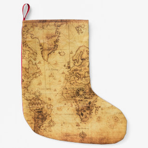 Alte Weltkarte: Verfärbtes Pergament Vintage Kleiner Weihnachtsstrumpf