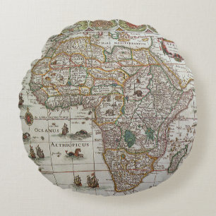 Alte Weltkarte von Afrika von Blaeu, um 1635 Rundes Kissen