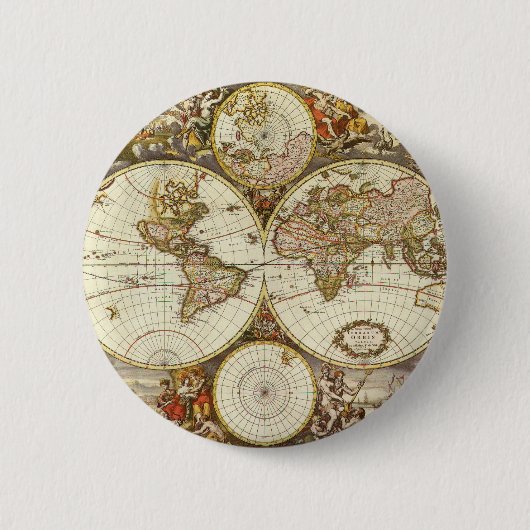 Alte Weltkarte von Frederick de Wit, c. 1680 Button (Vorderseite)