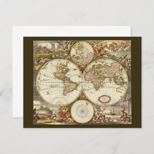 Alte Weltkarte von Frederick de Wit, c. 1680 Einladung (Vorne/Hinten)