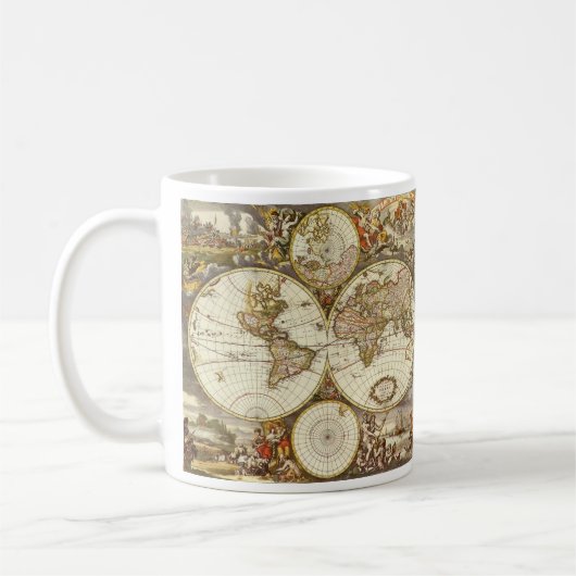 Alte Weltkarte von Frederick de Wit, c. 1680 Kaffeetasse (Links)