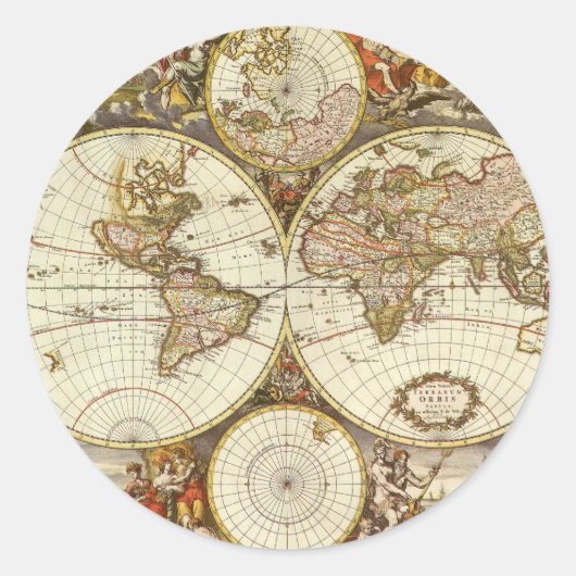 Alte Weltkarte von Frederick de Wit, c. 1680 Runder Aufkleber (Vorderseite)