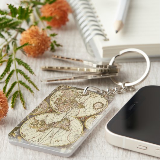 Alte Weltkarte von Frederick de Wit, c. 1680 Schlüsselanhänger (Vorderseite rechts)