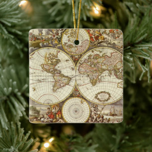 Alte Weltkarte von Frederick de Wit, ca. 1680 Keramikornament