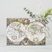 Alte Weltkarte von Hendrik Hondius, 1630 Einladung (Stehend Vorderseite)