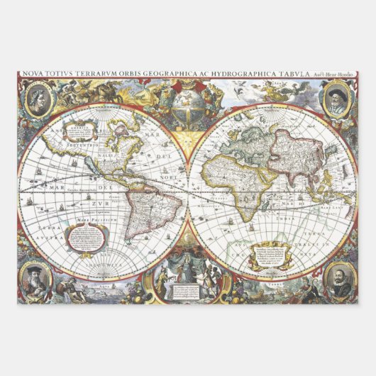 Alte Weltkarte von Hendrik Hondius, 1630 Geschenkpapier Set (Vorderseite)