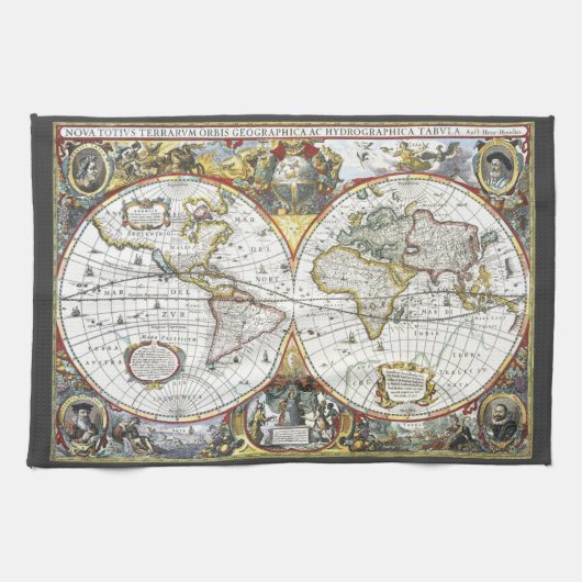 Alte Weltkarte von Hendrik Hondius, 1630 Geschirrtuch (Horizontal)