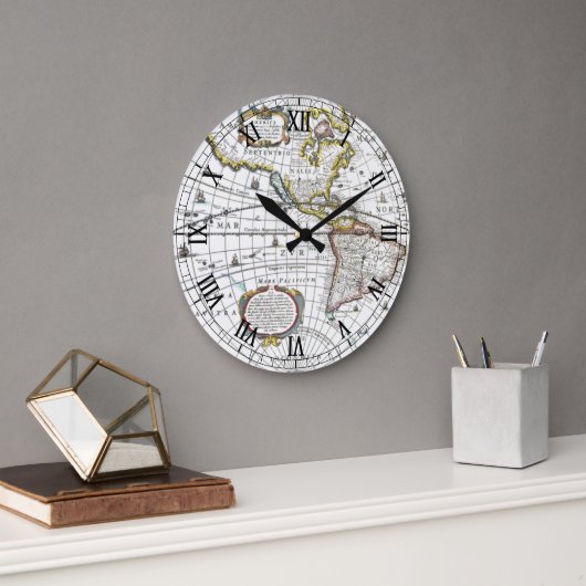 Alte Weltkarte von Hendrik Hondius, 1630 Große Wanduhr (Büro)