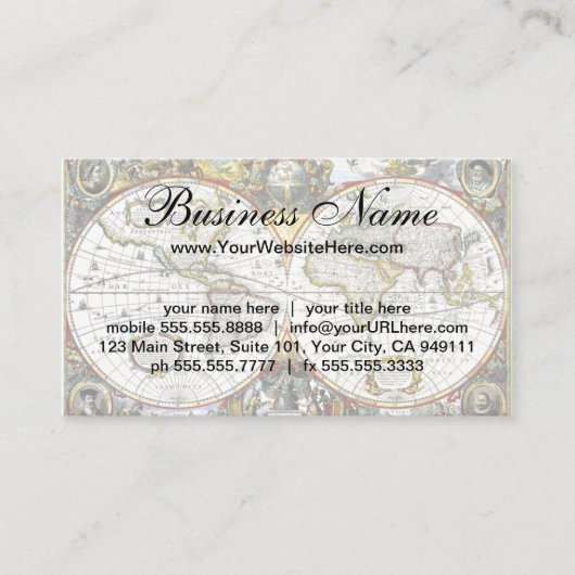 Alte Weltkarte von Hendrik Hondius, 1630 Visitenkarte (Vorderseite)