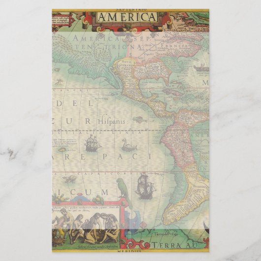 Alte Weltkarte von Hondius für Amerika Briefpapier (Vorderseite)
