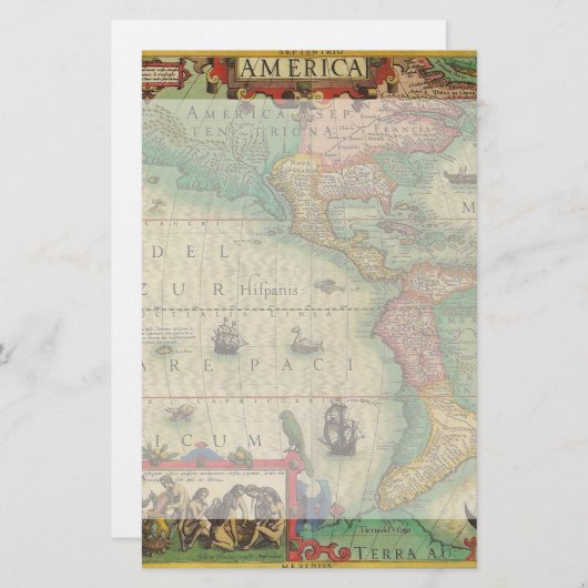 Alte Weltkarte von Hondius für Amerika Briefpapier (Vorne/Hinten)