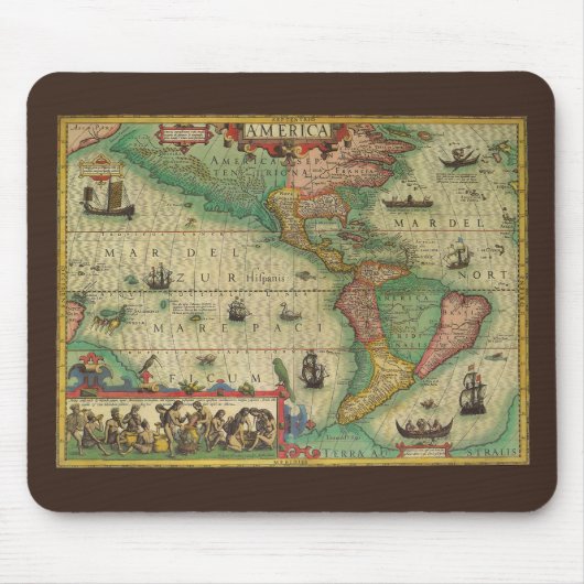 Alte Weltkarte von Hondius für Amerika Mousepad (Vorne)