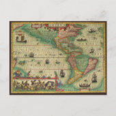Alte Weltkarte von Hondius für Amerika Postkarte (Vorderseite)