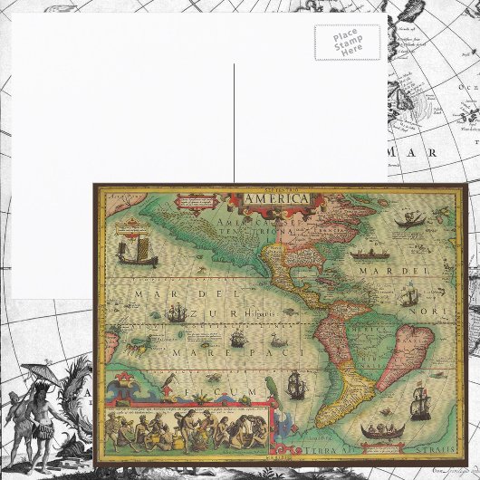 Alte Weltkarte von Hondius für Amerika Postkarte