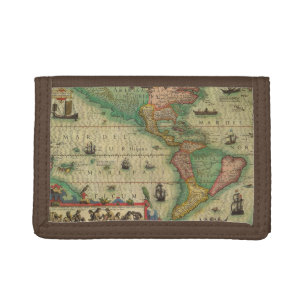 Alte Weltkarte von Hondius für Amerika Tri-fold Geldbeutel