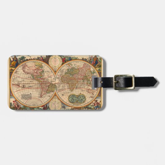 Alte Weltkarte von Nicolaas Visscher Gepäckanhänger (Vorderseite horizontal)