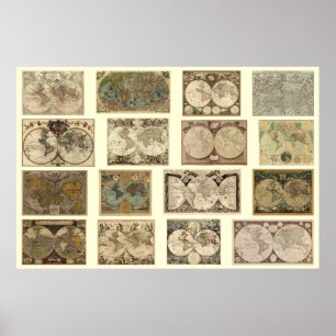 Alte Weltkarten - 16 Karten aus den Jahrhunderten Poster