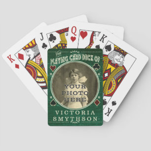 Alte Western-Holz Custom Foto Personalisiert Grün Spielkarten
