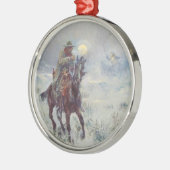 Alte Westweihnachtsverzierung cowboy See Sankt Silbernes Ornament (Links)