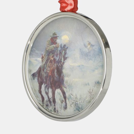 Alte Westweihnachtsverzierung cowboy See Sankt Silbernes Ornament (Links)