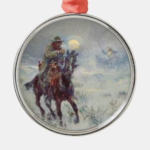 Alte Westweihnachtsverzierung cowboy See Sankt Silbernes Ornament
