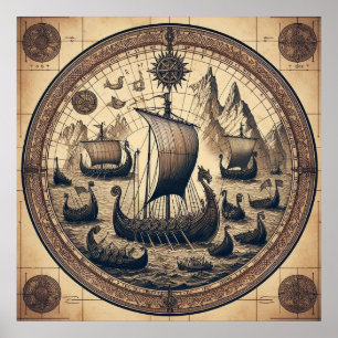 Alte Wikinger-Segelschiffe 4 Poster