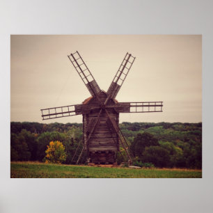 Alte Windmühle. Herbstlandschaft. ukrainische Arch Poster