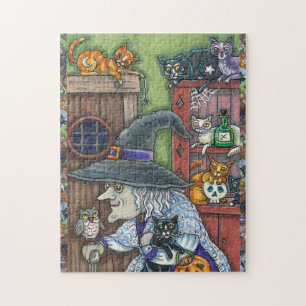 ALTE WITCH GLÜCKLICHE ZUHAUSE, VIELE KATZEN UND EI PUZZLE