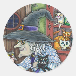 ALTE WITCH GLÜCKLICHE ZUHAUSE, VIELE KATZEN UND EI RUNDER AUFKLEBER