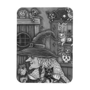 ALTE WITCH HAPPY ZUHAUSE, CATS & OWL BLK/WHEN HALL MAGNET