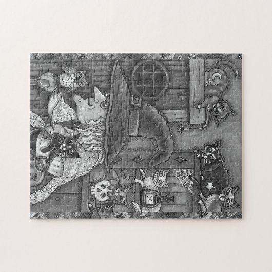 ALTE WITCH HAPPY ZUHAUSE, CATS & OWL BLK/WHEN HALL PUZZLE (Horizontal)