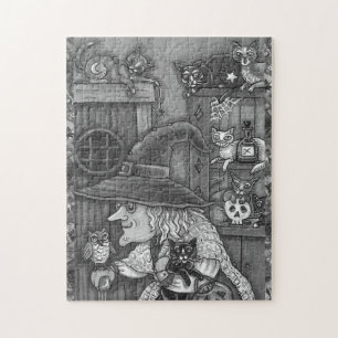 ALTE WITCH HAPPY ZUHAUSE, CATS & OWL BLK/WHEN HALL PUZZLE