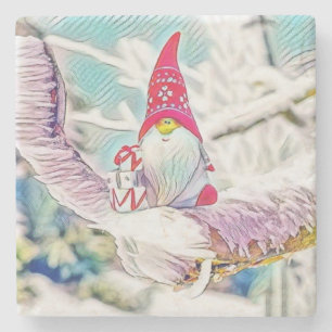 Alte Zeichnung eines Gnom auf einem verschneiten B Steinuntersetzer