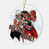Alte Zeit-Hockey-Weihnachtsverzierung Keramikornament (Links)
