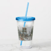 Alte Zeit Santa mit Kindern vor einer Kirche Acryltrinkbecher (Rückseite)