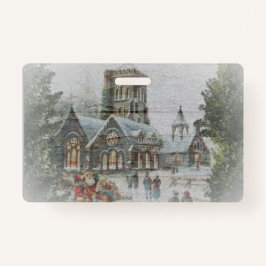 Alte Zeit Santa mit Kindern vor einer Kirche Ausweis