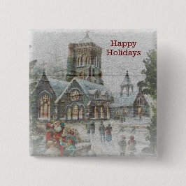 Alte Zeit Santa mit Kindern vor einer Kirche Button