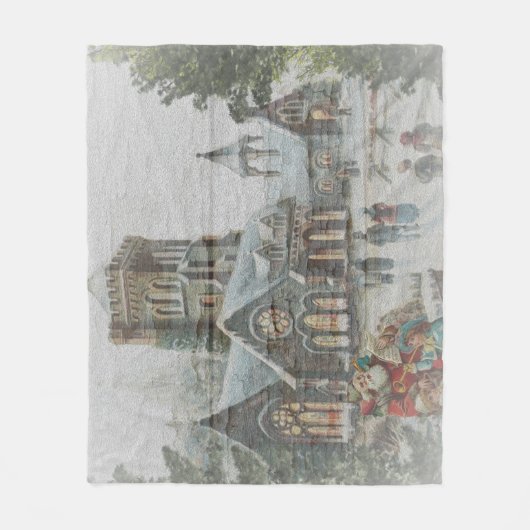 Alte Zeit Santa mit Kindern vor einer Kirche Fleecedecke (Vorderseite)
