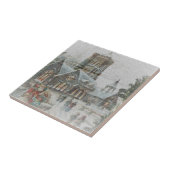 Alte Zeit Santa mit Kindern vor einer Kirche Fliese (Seite)