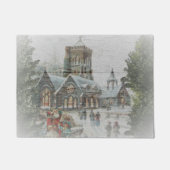 Alte Zeit Santa mit Kindern vor einer Kirche Fußmatte (Vorderseite)