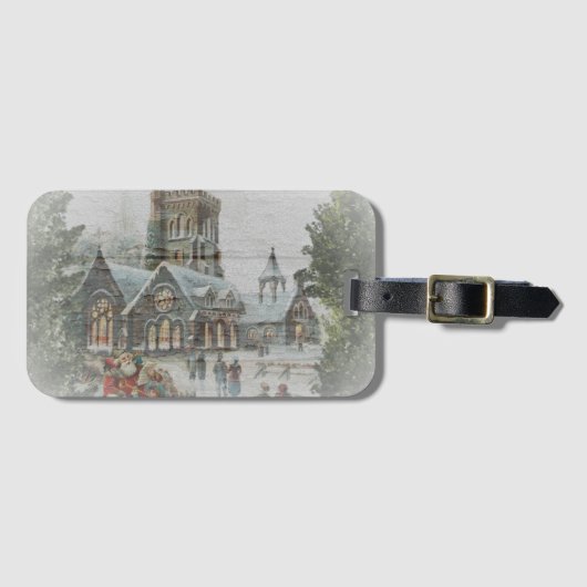 Alte Zeit Santa mit Kindern vor einer Kirche Gepäckanhänger (Vorderseite (Horizontal))