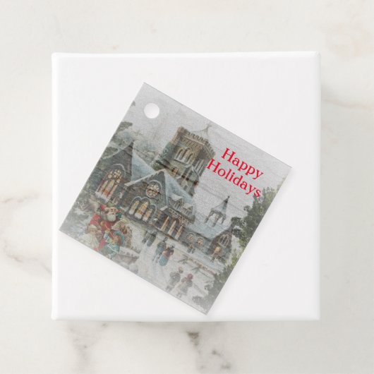 Alte Zeit Santa mit Kindern vor einer Kirche Geschenkanhänger (Beispiel)