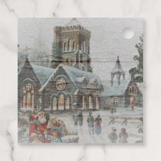 Alte Zeit Santa mit Kindern vor einer Kirche Geschenkanhänger (Rückseite)