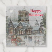 Alte Zeit Santa mit Kindern vor einer Kirche Geschenkanhänger (Vorderseite)