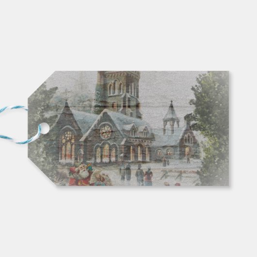 Alte Zeit Santa mit Kindern vor einer Kirche Geschenkanhänger (Rückseite Horizontal)