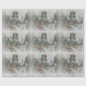 Alte Zeit Santa mit Kindern vor einer Kirche Geschenkpapier (Flach)