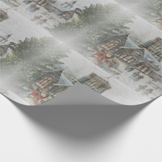 Alte Zeit Santa mit Kindern vor einer Kirche Geschenkpapier (Ecke)